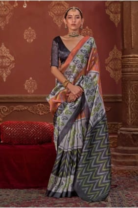 Embroidered Silk Saree in Rust with Blouse SR29552