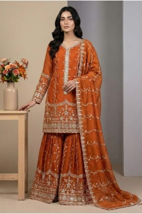 Sequins Silk Sharara Suit in Rust SS1335