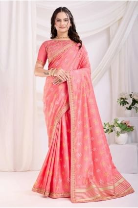 Salmon pink  Saree in Silk with Printed SR28188