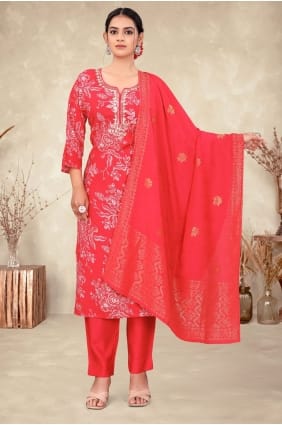 Dark Peach Viscose Salwar Kameez with Embroidered SK155926