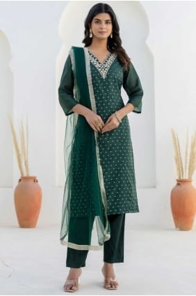 Chanderi silk Green Salwar Kameez in Embroidered SK155705