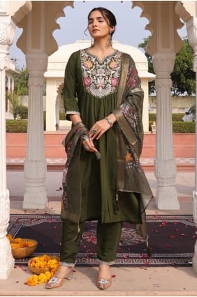 Mahendi Silk Eid Salwar Kameez with Embroidered SK155967