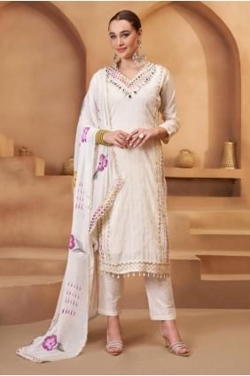 Weaving Cotton Salwar Kameez in Off white SK155736
