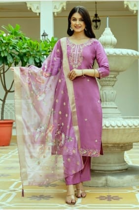 Viscose Salwar Kameez in Pink with Embroidered SK155893