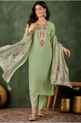 Silk Pista Salwar Kameez in Embroidered SK155695