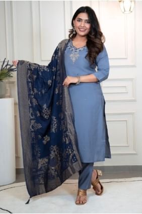 Weaving Silk Steel blue Salwar Kameez SK155757
