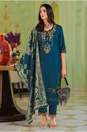 Viscose Salwar Kameez in Teal blue with Weaving SK155811