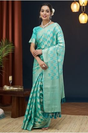 Weaving Georgette Saree in Aqua blue SR30227