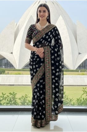 Printed Georgette Black Saree with Blouse SR29366
