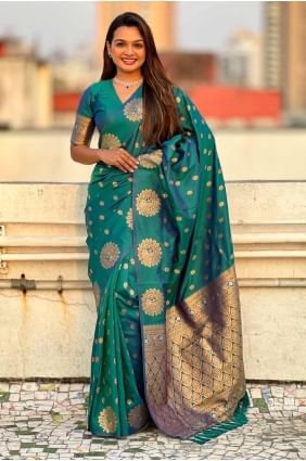 Saree in Blue Silk with Weaving SR28265