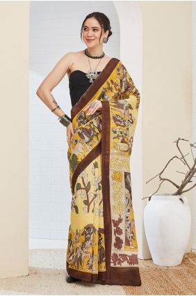 Digital print Silk Brown Saree with Blouse SR30215