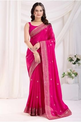 Saree in Dark pink Chiffon with Embroidered SR28194