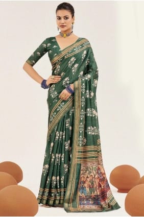 Green Saree with Digital print Silk SR29463