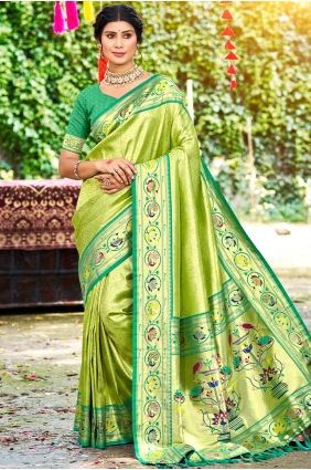 Green Embroidered Silk Saree with Blouse SR29833