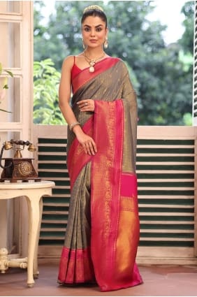 Grey Saree with Weaving Silk SR29157