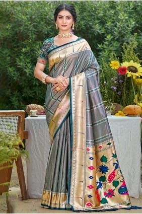 Weaving Silk Saree in Grey SR29426