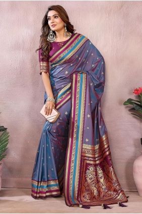 Lavender Saree in Handloom silk with Weaving SR29745