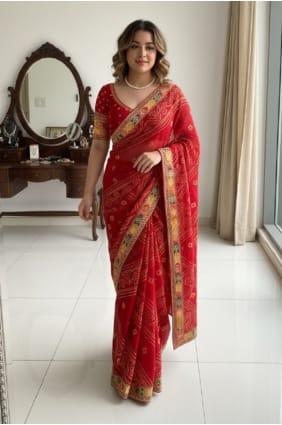 Maroon Saree with Digital print Georgette SR29267