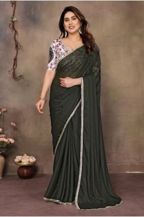 Mehendi green Saree in Printed Georgette SR30073