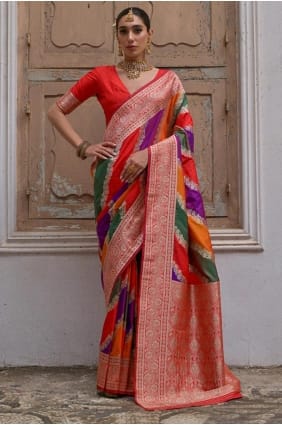 Multicolor Saree with Weaving Banarasi raw silk SR29241