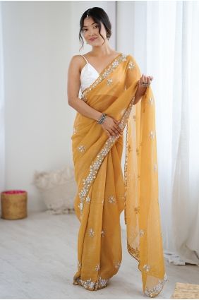 Mustard Sequins Chiffon Saree with Blouse SR29828