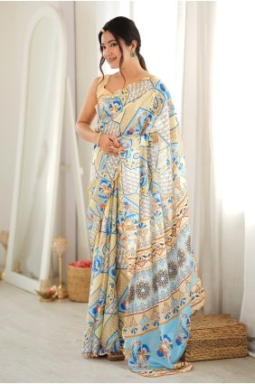 Chinon chiffon Off white Saree in Mirror printed SR30287