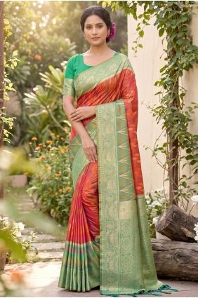 Embroidered Saree in Orange Silk SR29951