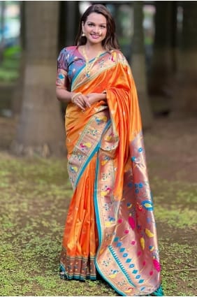 Weaving Saree in Orange Silk SR29390