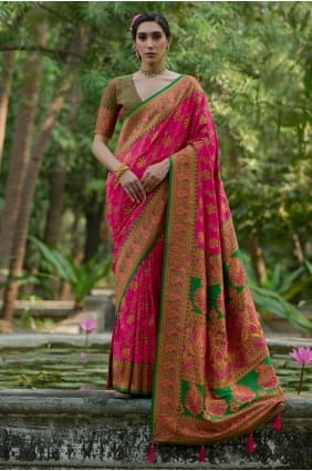 Pink Zari,weaving Pashmina Saree SR29615