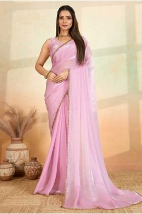 Pink Embroidered Saree in Satin SR28704