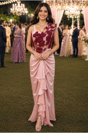 Saree in Pink Satin with Embroidered SR30146