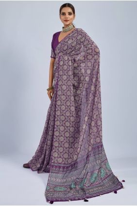 Chiffon Saree in Purple with Printed SR29981