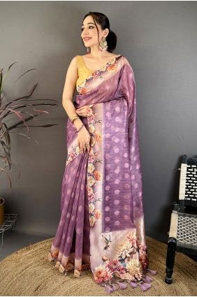 Cotton Saree in Purple with Printed SR30065
