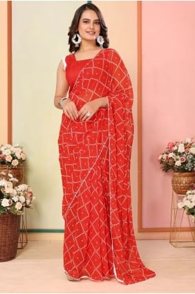 Saree in Red Georgette with Printed SR28481