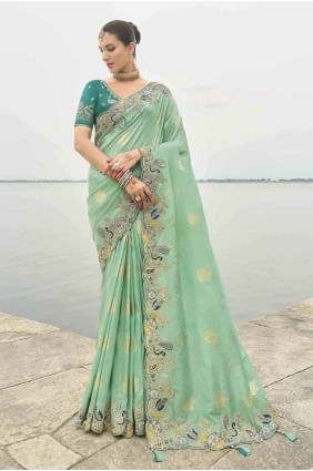 Saree in Sea green  Silk with Stone SR28008