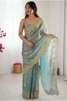 Chiffon Sky blue Saree in Embroidered SR29438