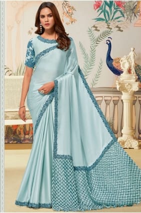 Sky blue Embroidered Silk Saree SR29132