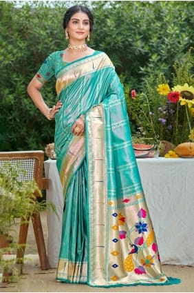 Teal blue Saree with Weaving Silk SR29428