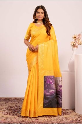 Yellow Saree with Resham,zari Banarasi silk SR29783