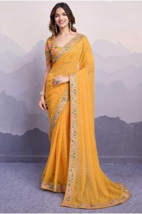 Georgette Yellow Saree in Embroidered SR28682