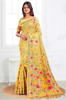 Weaving Linen Yellow Saree with Blouse SR28672