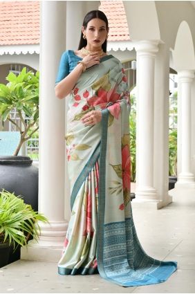 Satin Saree in Beige with Zari,printed SR29775