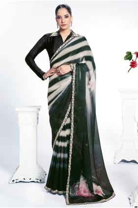 Black Satin Saree with Embroidered SR28946