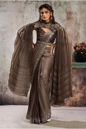Coffee Hand Satin Saree SR29801
