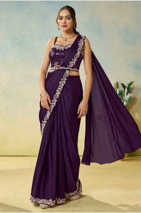 Dark purple Satin Saree with Hand SR29172