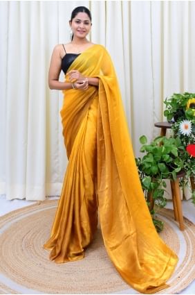 Satin Embroidered Mustard  Saree with Blouse SR28601