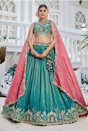 Satin Embroidered Sea green  Lehenga Choli with Dupatta LC8488