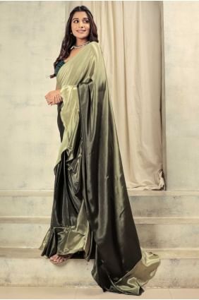Satin Green Saree in Printed SR28728