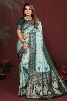 Green Zari Satin Saree with Elegant Finish SR29855
