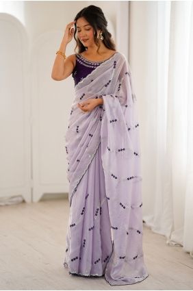 Lavender Sequins,embroidered Satin Saree SR29941